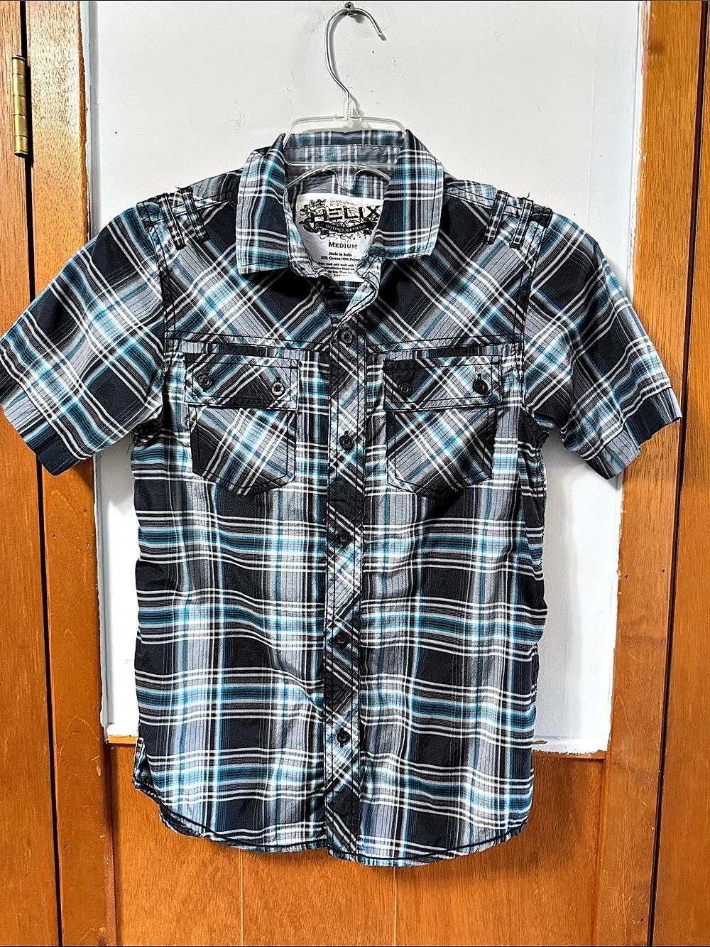 Affliction Boys Plaid Button Down Size Medium (8) Like New